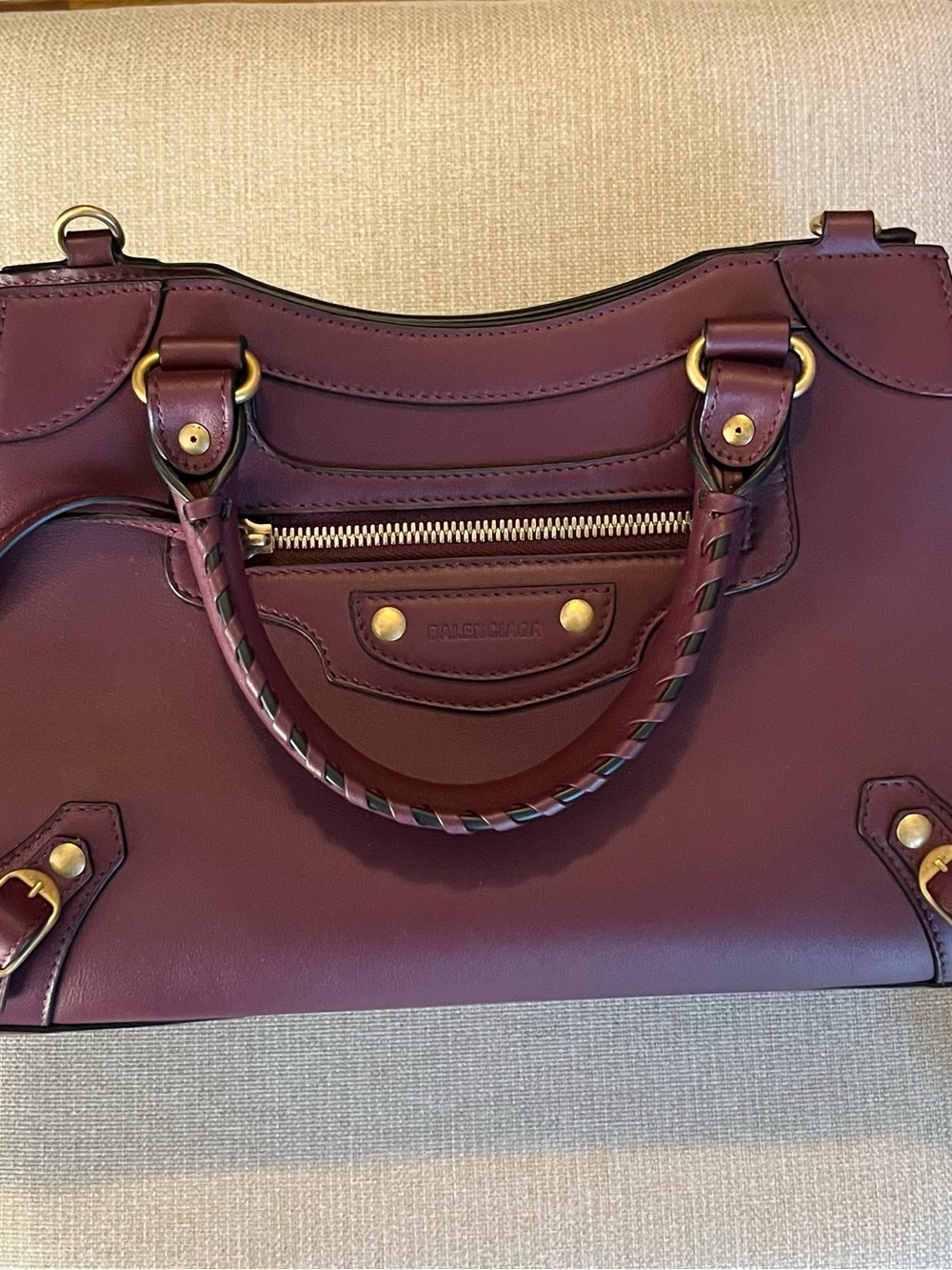 Balenciaga Neo Classic City Burgundy Leather Satchel and Strap